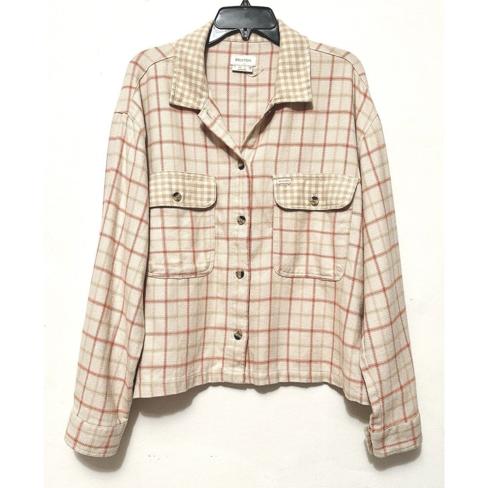 Brixton Plaid Cream Beige Orange Long Sleeve Button Up Shirt Men’s Large